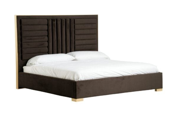 Eastern King Modrest Daystar - Modern Black Velvet andGold Bed - Image 5