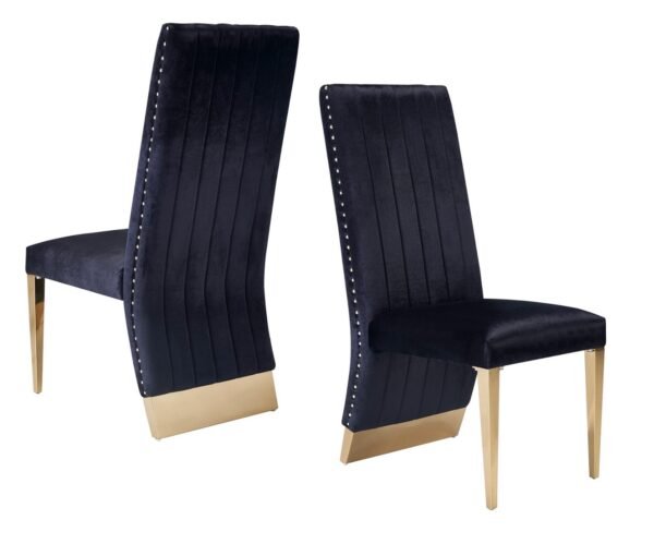 Modrest Keisha - Modern Black Velvet and Gold Dining Chair Set of 2 - Image 4