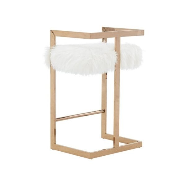 Modrest Halifax -Modern White Faux Fur and Rosegold Counter Stool - Image 2