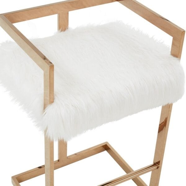 Modrest Halifax -Modern White Faux Fur and Rosegold Counter Stool - Image 3