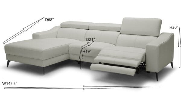 Modrest Rampart - Modern L-Shape LAF White Leather Sectional Sofa with 1 Recliner - Image 2