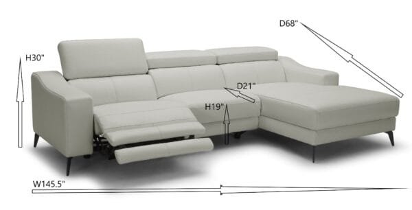 Modrest Rampart - Modern L-Shape RAF White Leather Sectional Sofa with 1 Recliner - Image 2