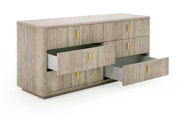 Nova Domus Roma - Modern Faux Travertine + Gold Dresser - Image 5