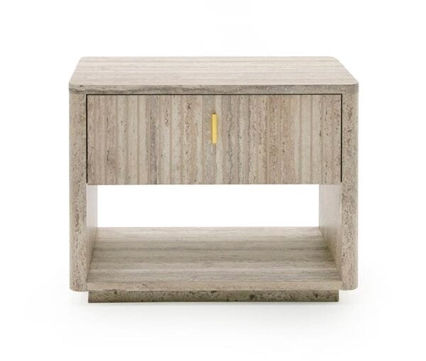 Nova Domus Roma - Modern Faux Travertine + Gold Nightstand - Image 3