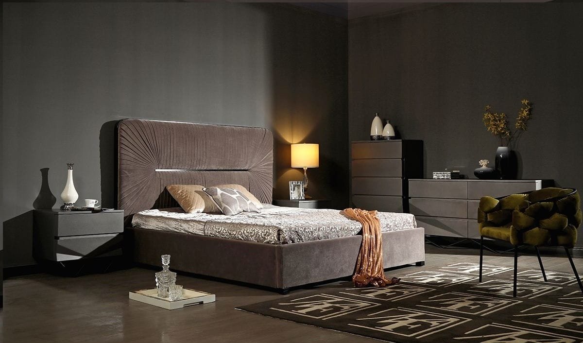 Modrest Duke Modern Grey Velvet & Black Gun Chrome Bedroom Set 5 Modrest Duke Modern Grey Velvet & Black Gun Chrome Bedroom Set - Image 5