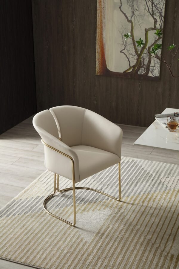 Modrest Renfew - Modern Beige Vegan Leather + Champagne Gold Dining Chair - Image 3