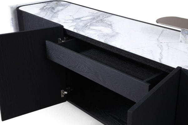 Modrest Broxburn - Modern Black Oak + Faux Marble Buffet - Image 4