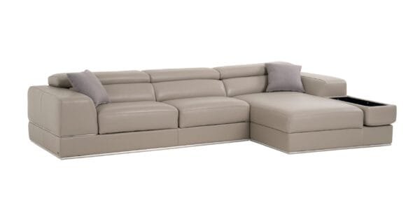 Divani Casa Pella  Mini - Modern Grey Italian Leather Right Facing Chaise Sectional Sofa - Image 3