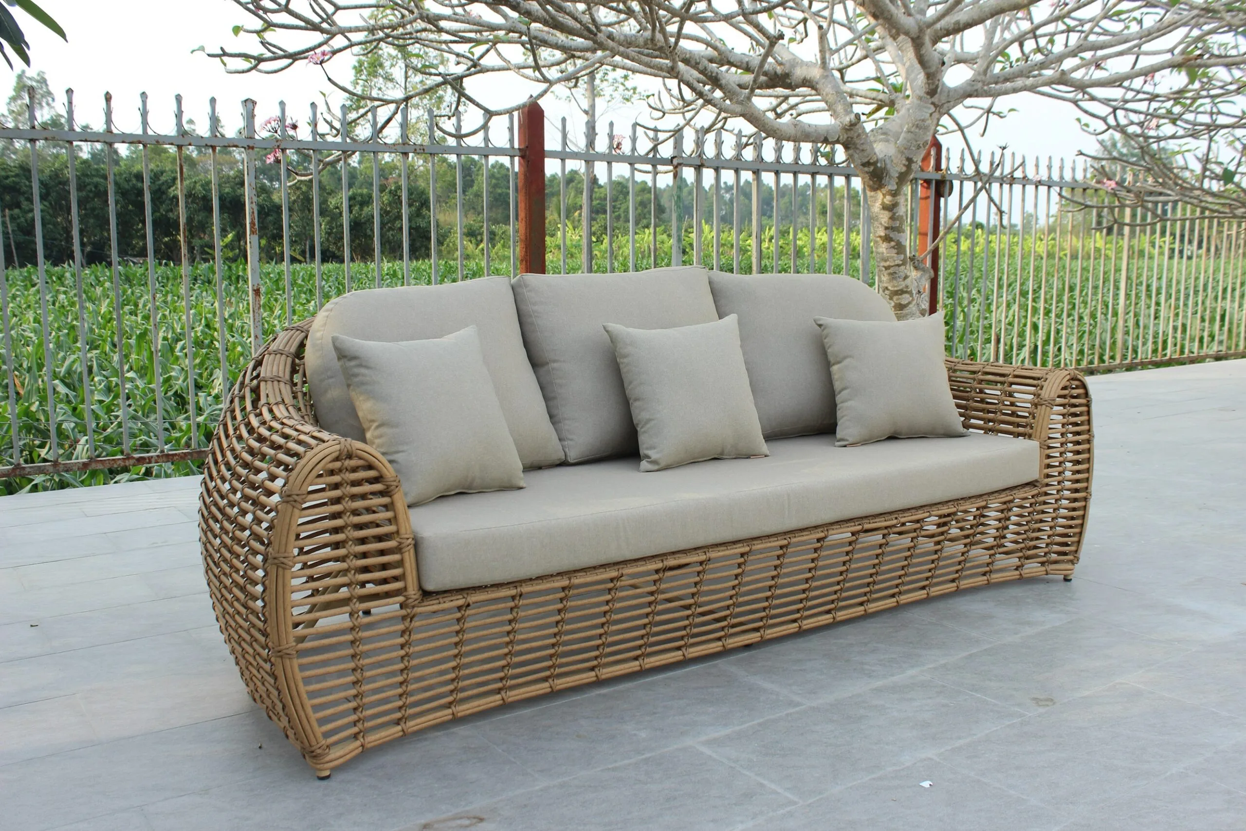Renava Sandra - Outdoor Beige + Wicker Sofa Set - Image 2