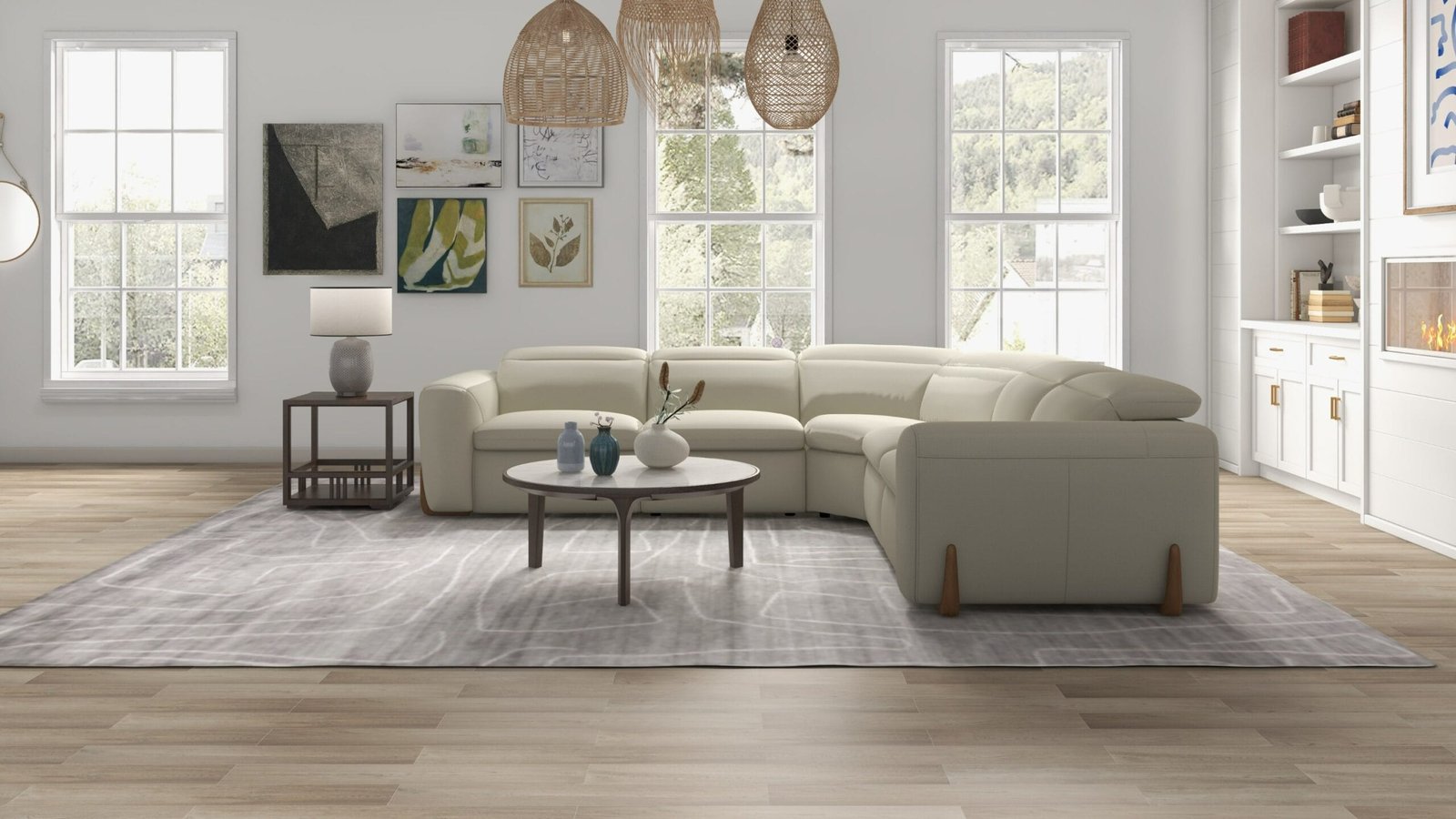 Divani Casa Conrad - Modern Beige Fabric Sectional With 3 Recliners 1 Divani Casa Conrad - Modern Beige Fabric Sectional With 3 Recliners
