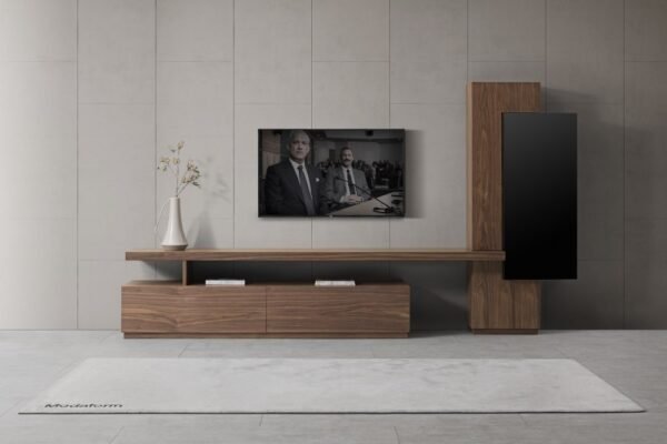 Modrest Bashia -  Contemporary Walnut + Black Entertainment Center