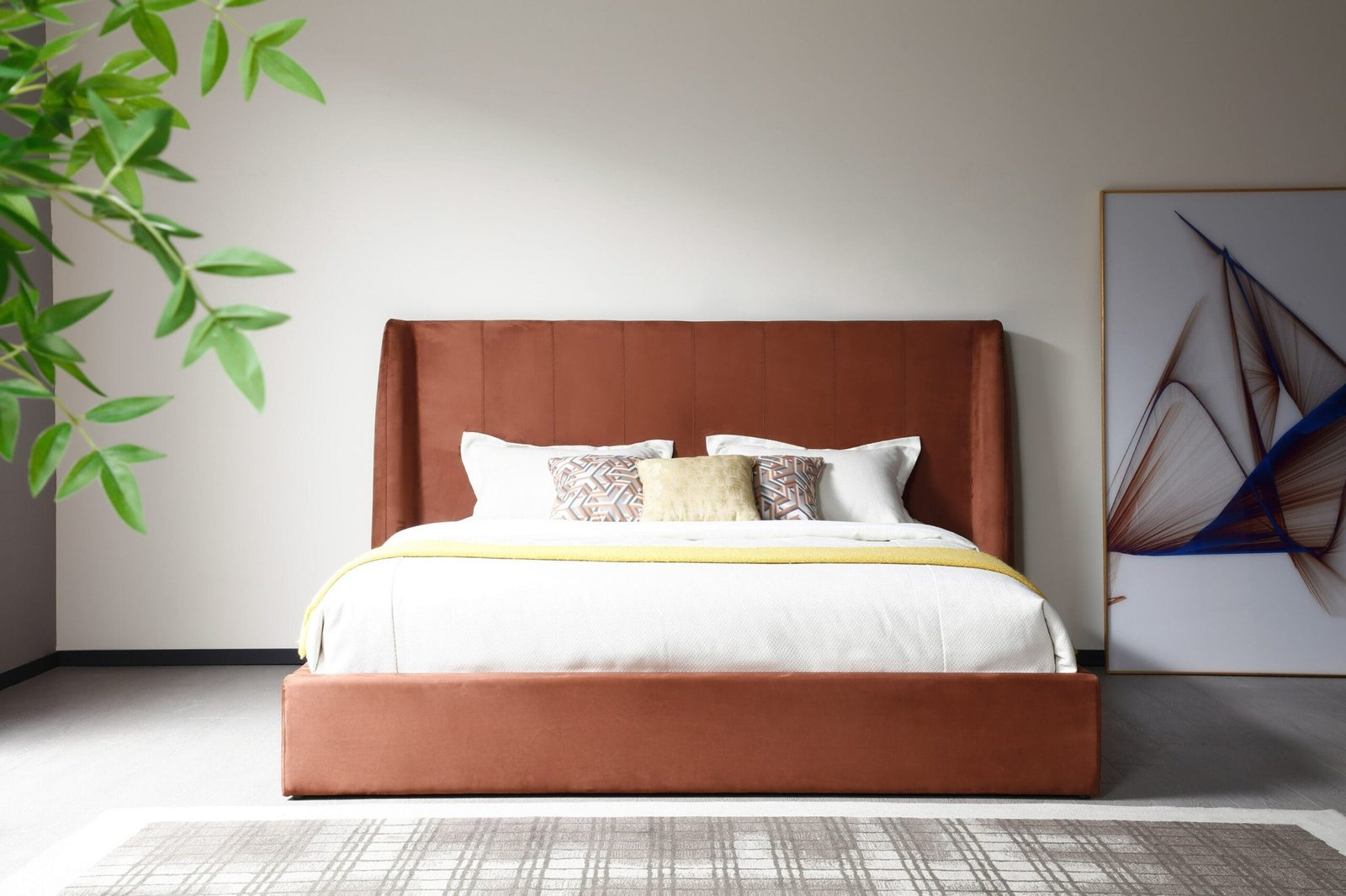 Modrest Roma - Modern Burnt Orange Microfiber Upholstered Bed 4 Modrest Roma - Modern Burnt Orange Microfiber Upholstered Bed - Image 4