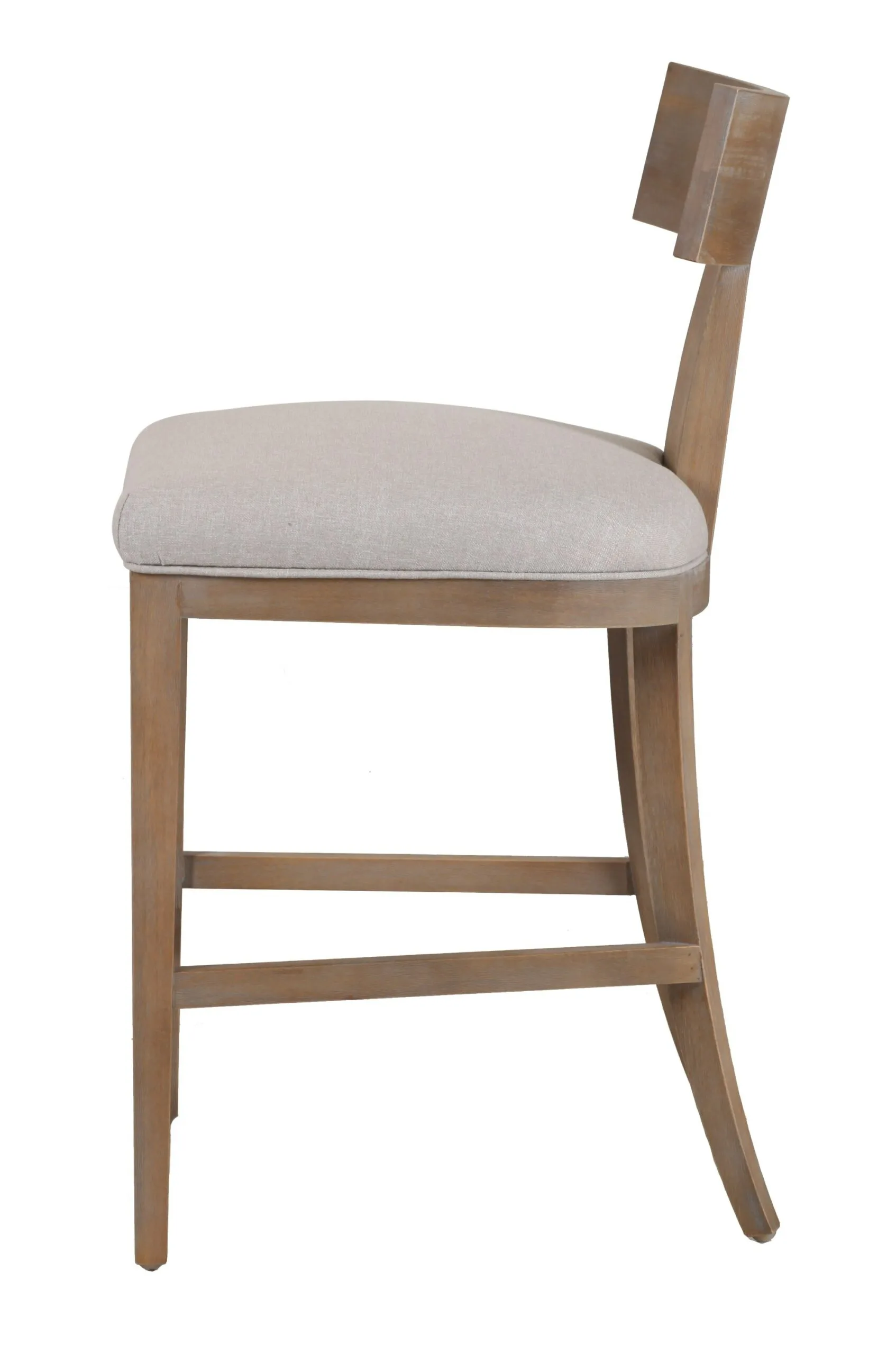 Modrest Fabien - Mid-Century Modern Beige Linen + Wood Counter Chair 2 Modrest Fabien - Mid-Century Modern Beige Linen + Wood Counter Chair - Image 2
