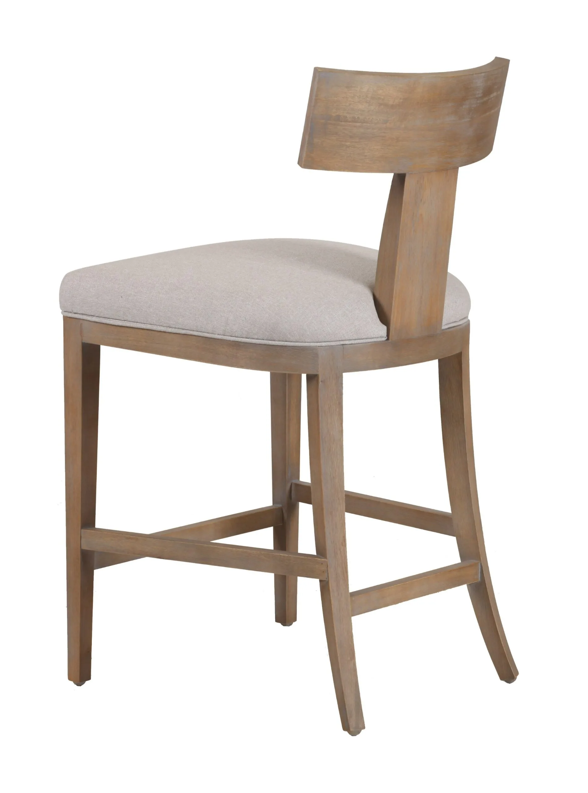 Modrest Fabien - Mid-Century Modern Beige Linen + Wood Counter Chair 3 Modrest Fabien - Mid-Century Modern Beige Linen + Wood Counter Chair - Image 3
