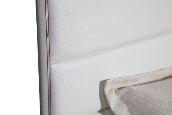 Modrest Cartier - Modern White Vegan Leather + Stainless Steel Bedroom Set - Image 4