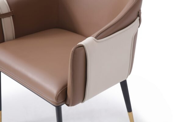 Modrest Calderon - Modern Brown & Beige Vegan Leather Dining Chair - Image 3