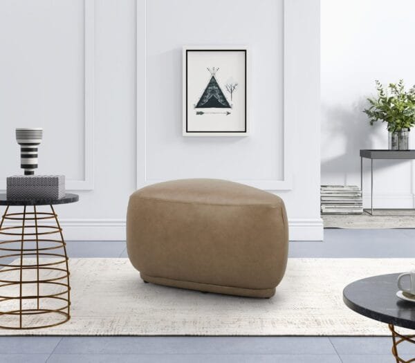 Divani Casa Kinsey - Modern Tan Leather Small River Rock Ottoman - Image 5