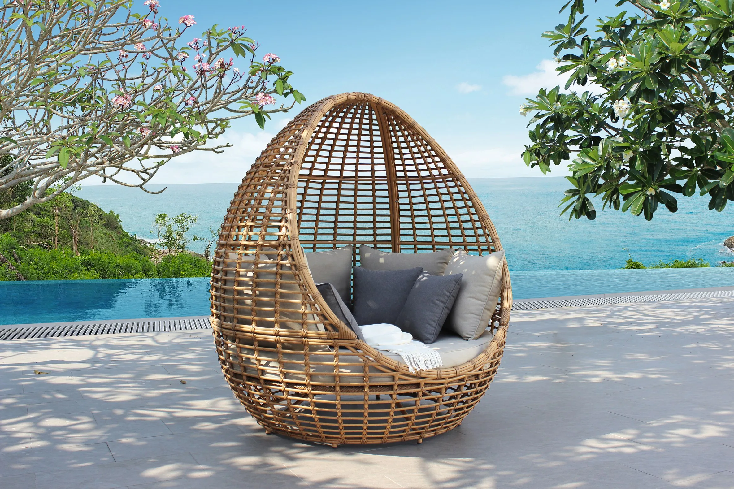 Renava Cocoon Mini - Outdoor Beige + Wicker Lounge Bed - Image 2