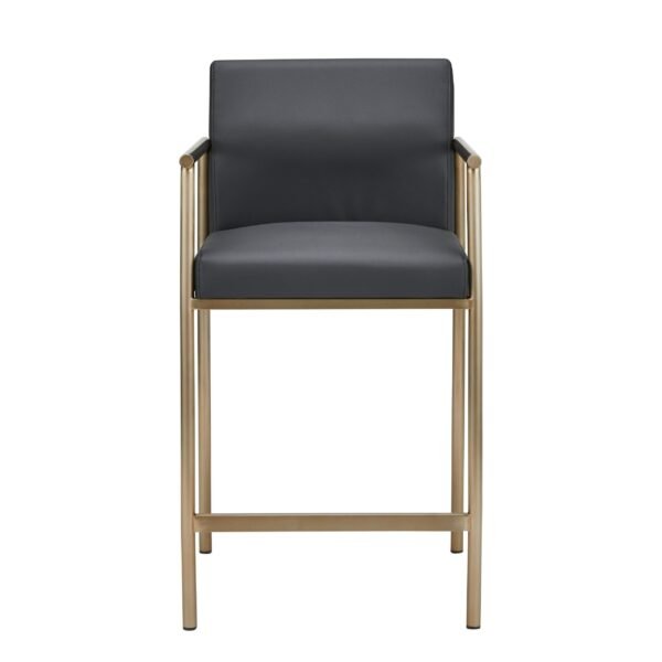 Modrest Custer - Modern Black Vegan Leather + Brass Counter Chair