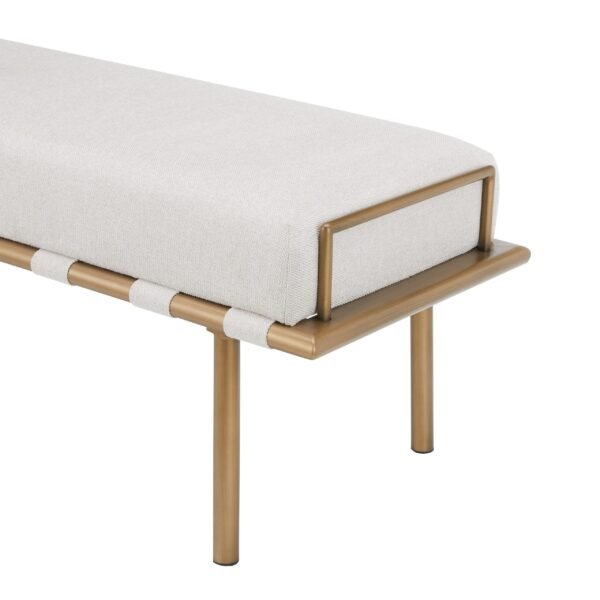 Modrest Hathaway - Modern Beige Fabric + Antique Brass Dining Bench - Image 3