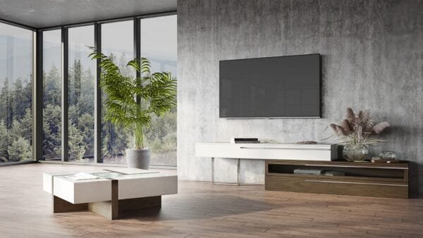 Modrest Karlstad - Modern White + Walnut TV Stand - Image 3