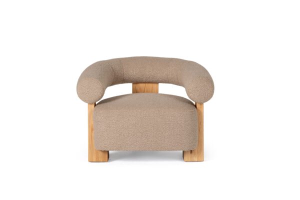 Modrest Alamo - Modern Beige Faux Sheepskin + Oak Accent Chair