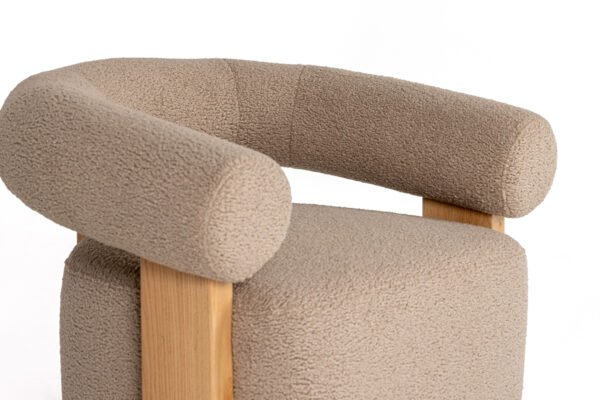 Modrest Alamo - Modern Beige Faux Sheepskin + Oak Accent Chair - Image 3