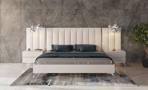Nova Domus Angela - Queen Italian Modern White Eco Leather Bed w/ Nightstands and Wings - Image 2