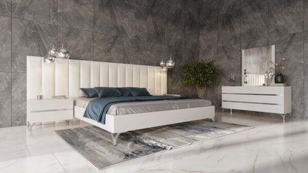 Nova Domus Angela - Eastern King Italian Modern White Eco Leather Bed w/ Nightstands and Wings - Image 4
