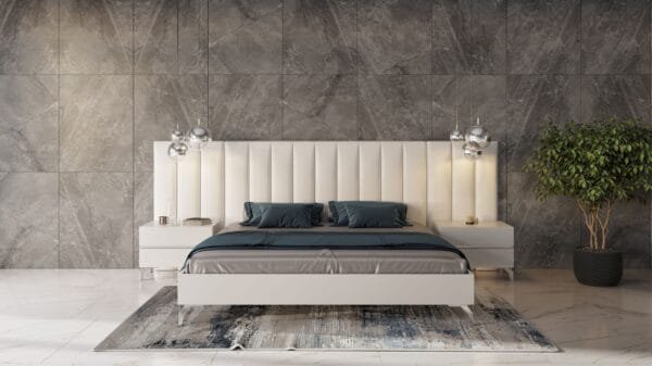 Nova Domus Angela - Queen Italian Modern White Eco Leather Bed w/ Nightstands and Wings - Image 3
