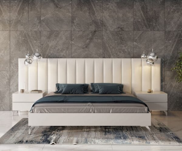 Nova Domus Angela - Queen Italian Modern White Eco Leather Bed w/ Nightstands and Wings - Image 5