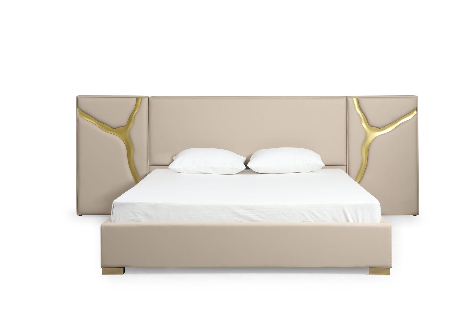 Modrest Aspen - Glam Beige Bonded Leather & Gold EK Bed 1 Modrest Aspen - Glam Beige Bonded Leather & Gold EK Bed