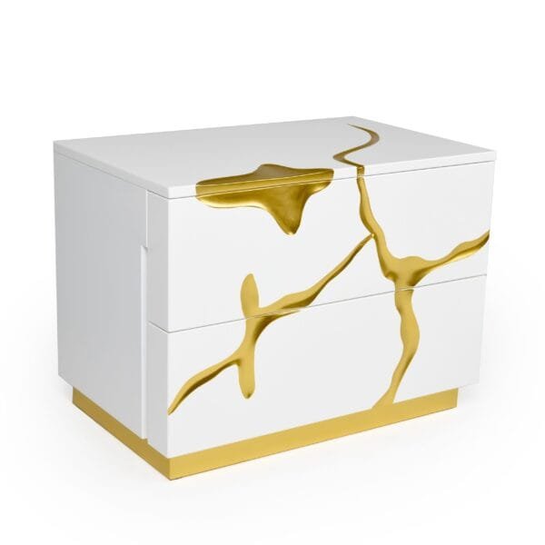 Modrest Aspen Modern Wide White and Gold Nightstand - Image 2