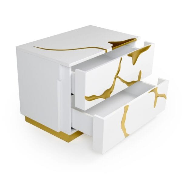 Modrest Aspen Modern Wide White and Gold Nightstand - Image 3