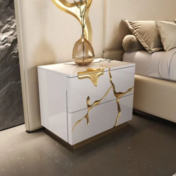 Modrest Aspen Modern White & Gold 2-Drawer Nightstand - Image 2