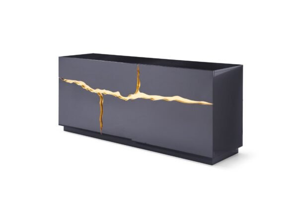 Modrest Aspen - Modern High Gloss Black & Gold Buffet - Image 2