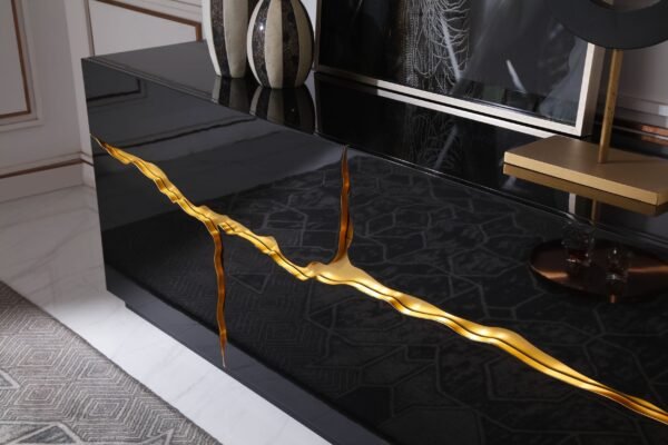 Modrest Aspen - Modern High Gloss Black & Gold Buffet - Image 5