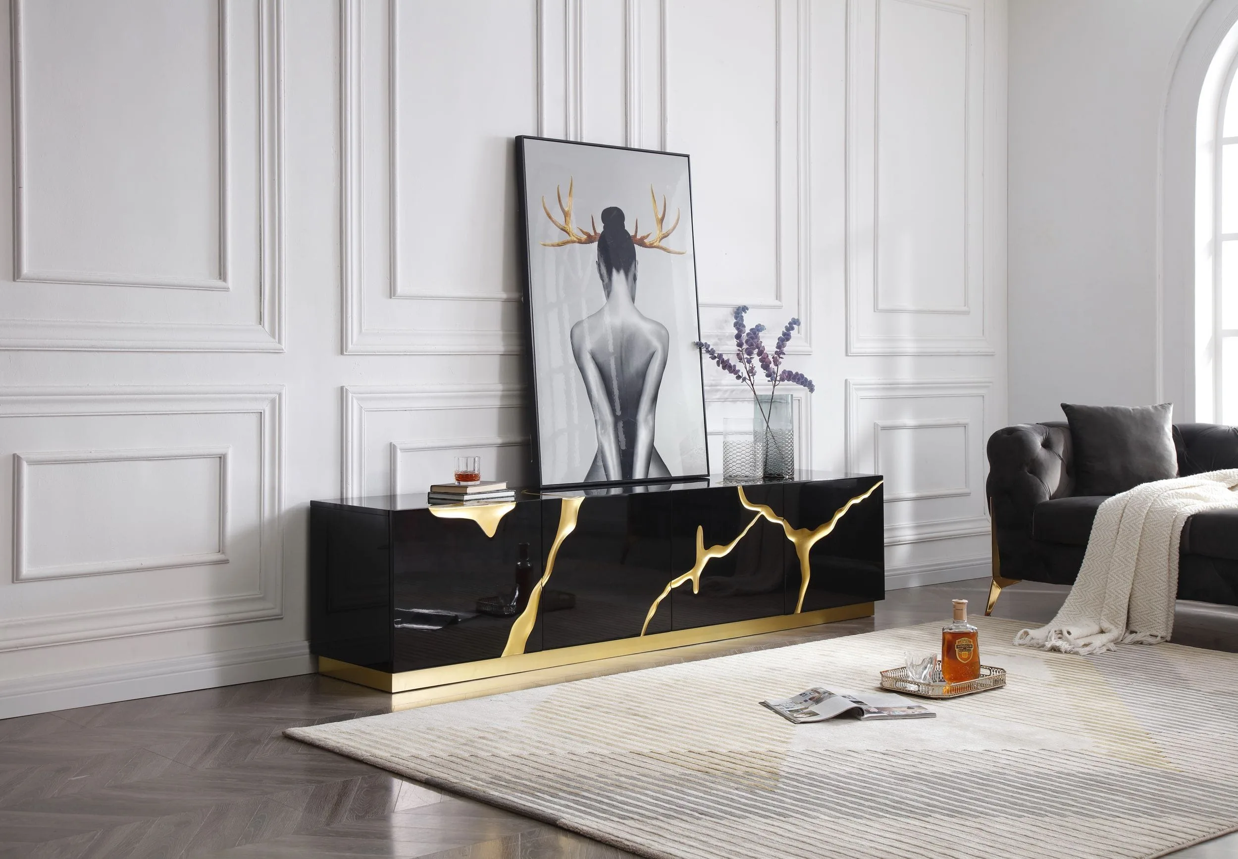 Modrest Aspen - Modern Black & Gold TV Stand