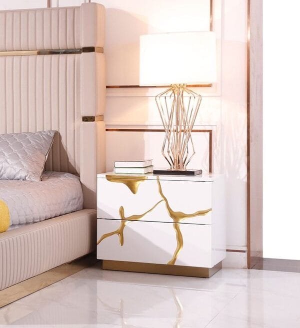 Modrest Sterling - Queen Modern Beige + Gold Bed + Nightstands - Image 4