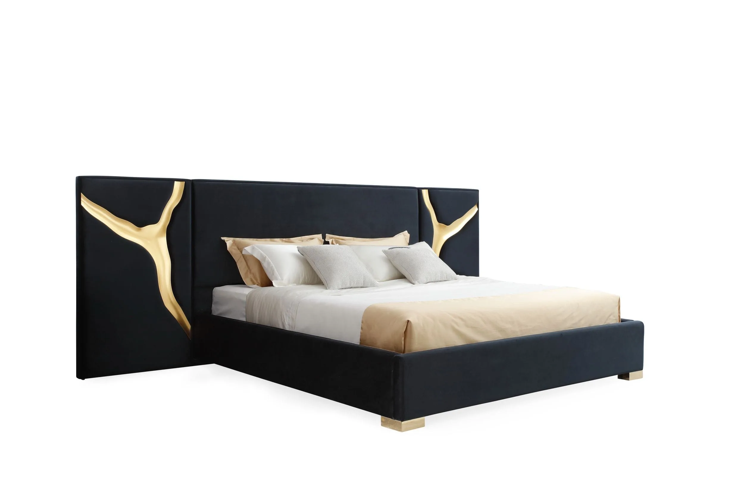 Modrest Aspen - California King Modern Black + Gold Bed + Nightstands - Image 2