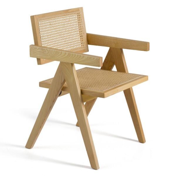 Modrest Aurora Modern Light Rattan and Natural Ash Dining Arm Chair - Image 2