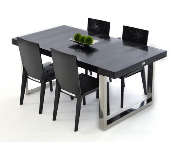 A&X Skyline Modern Black Crocodile Lacquer Extendable Dining Table - Image 4