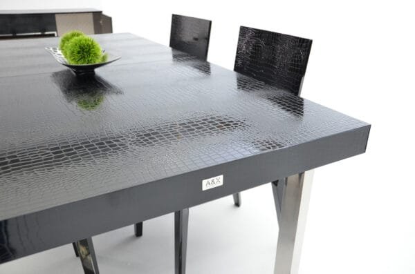 A&X Skyline Modern Black Crocodile Lacquer Extendable Dining Table - Image 3
