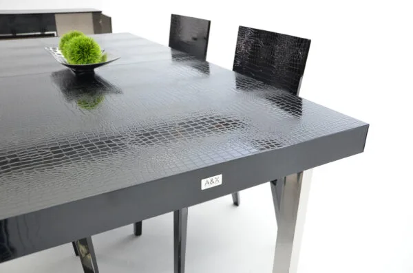 A&X Skyline Modern Black Crocodile Lacquer Extendable Dining Table - Image 3