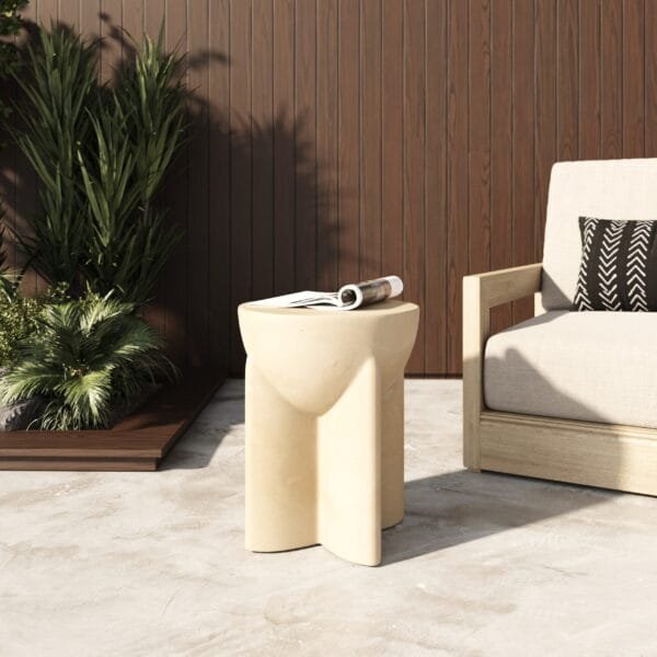 Modrest Elsa - Modern Beige Concrete Round End Table - Image 2