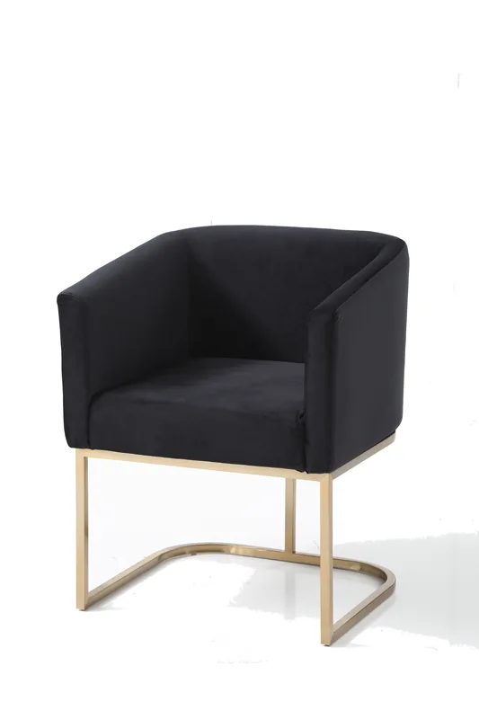 Modrest Yukon Modern Black Velvet & Gold Dining Chair - Image 3