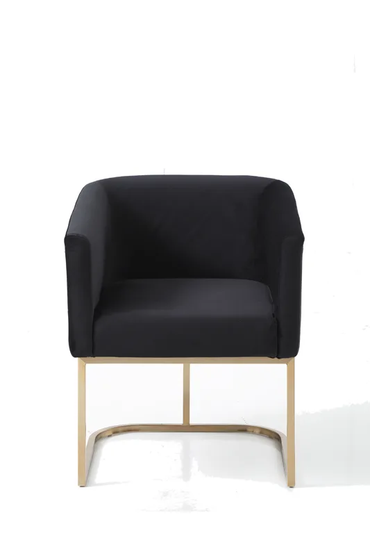 Modrest Yukon Modern Black Velvet & Gold Dining Chair - Image 2