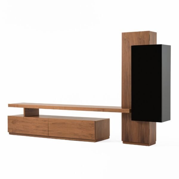 Modrest Bashia -  Contemporary Walnut + Black Entertainment Center - Image 3