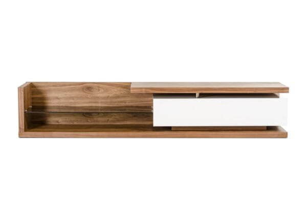 Modrest Jefferson Low Mid-Century Walnut & White TV Stand