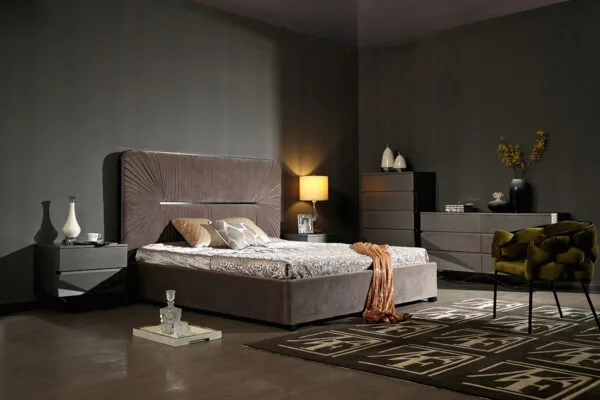 Queen Modrest Duke Modern Grey Velvet & Black Gun Chrome Bed - Image 3